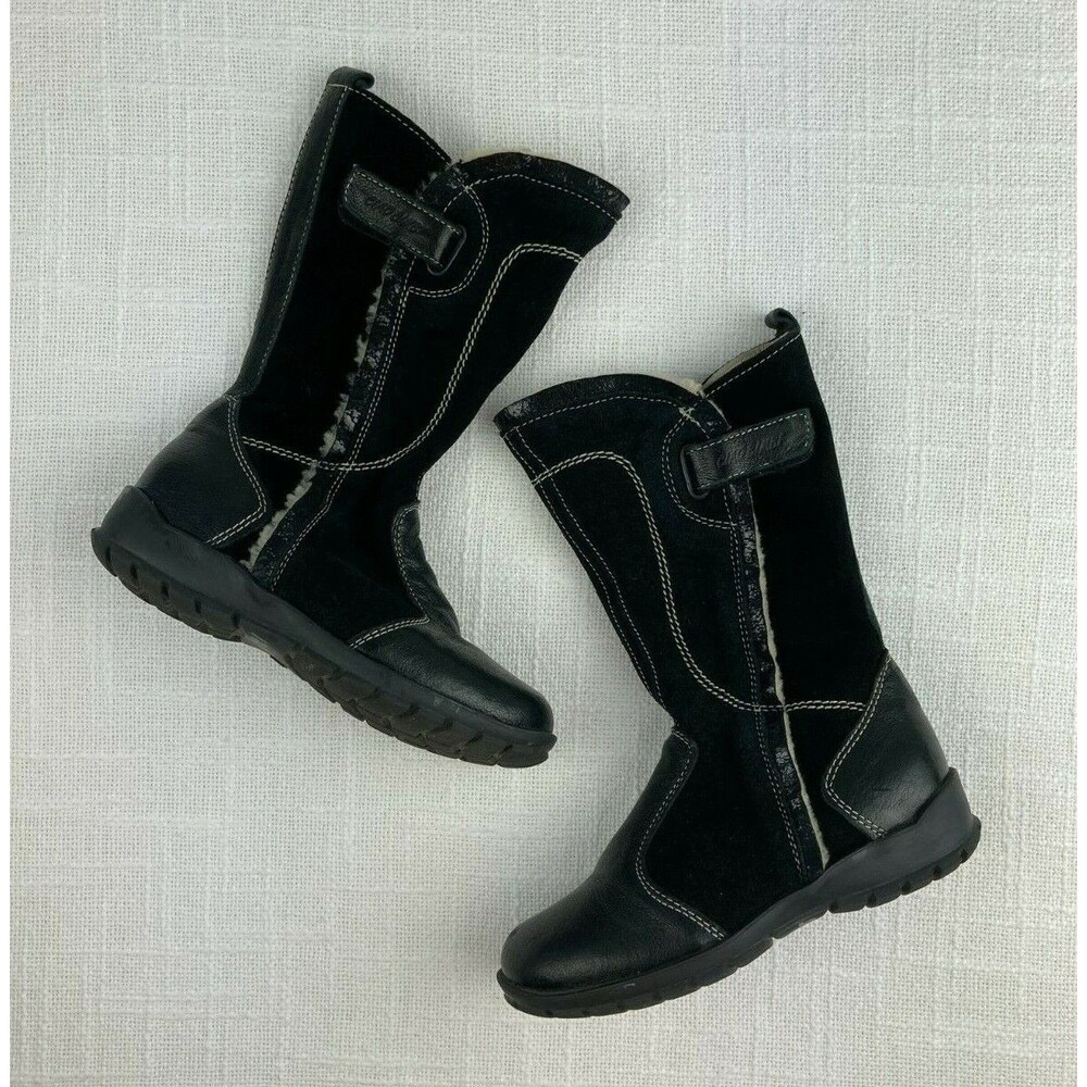 Ciao Bimbi Italy Black Leather & Suede Zip Knee Boots Lined - Girls 9 - EUR 27